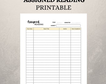 Assigned Reading Printable, Student Planner  - Ultimate Print at Home, A4 Planner Inserts, Reading List, Reading Tracker, Instant Download
