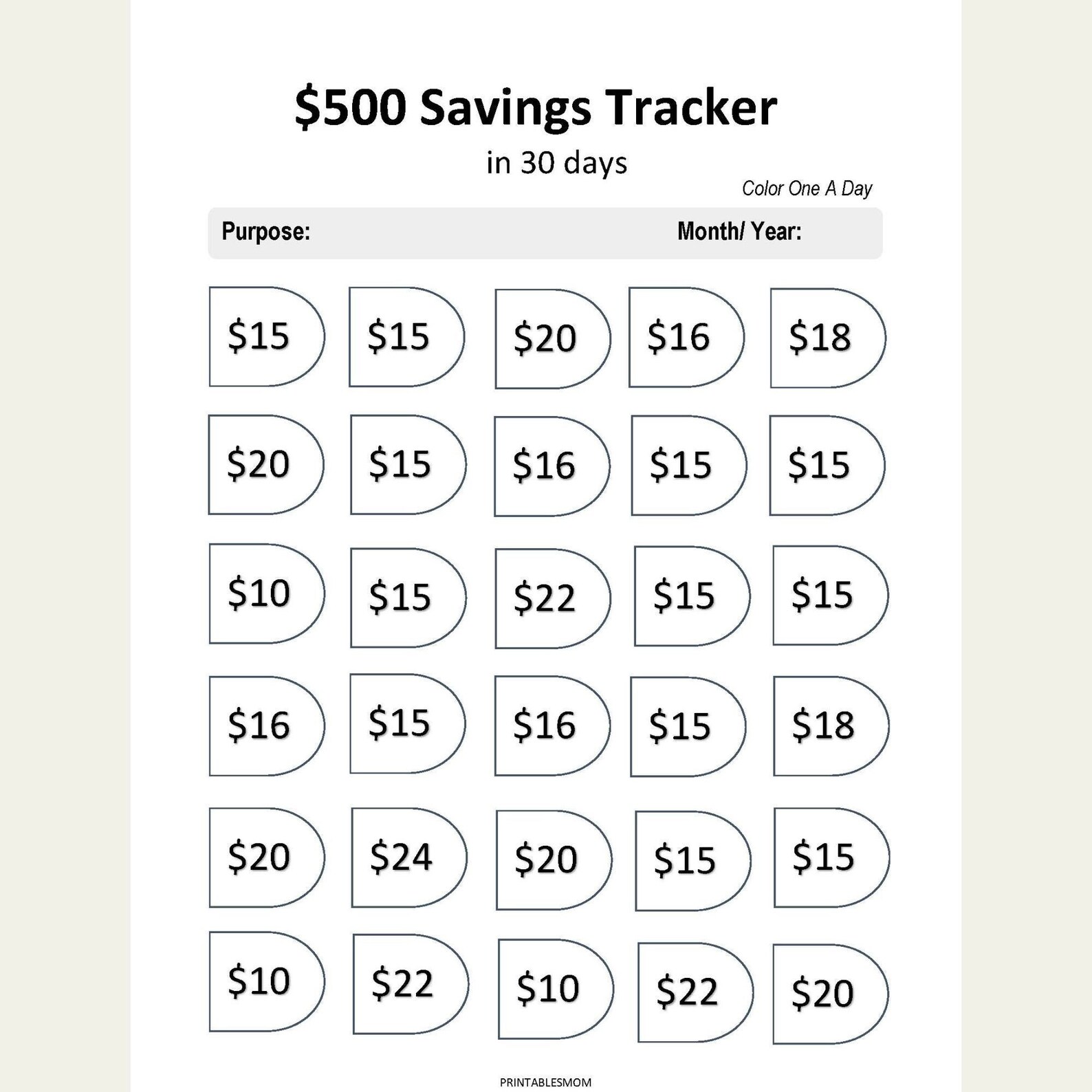Visual Savings Tracker Printable