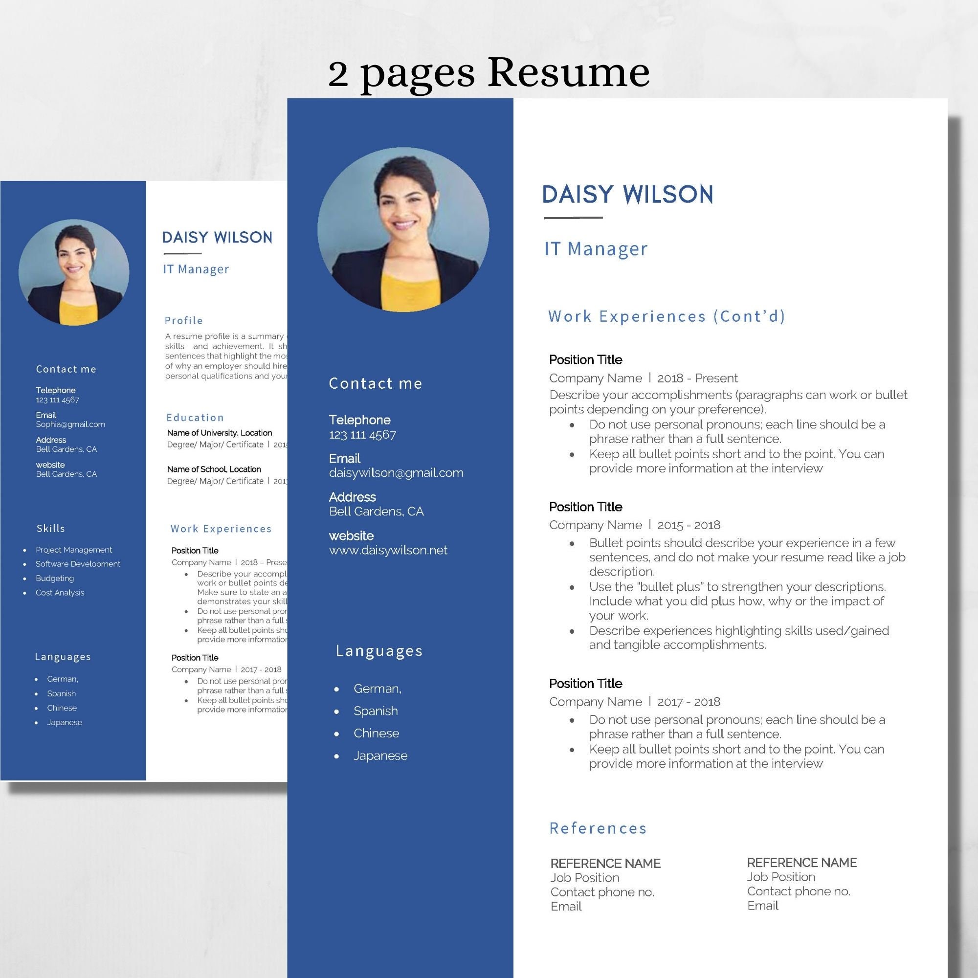 Professional CV Template for Word With Photo, Modern Resume Template ...