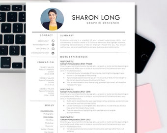 Plantilla de CV moderna para Word, Plantilla de CV con foto, Plantilla de carta de presentación, Plantilla de CV profesional, Diseño minimalista, Descarga instantánea