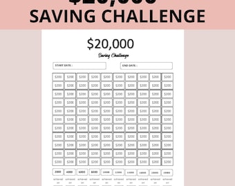 20000 Savings Challenge, Saving Tracker Printable, Financial Planner, Money Saving, 20K Challenge, Instant Download