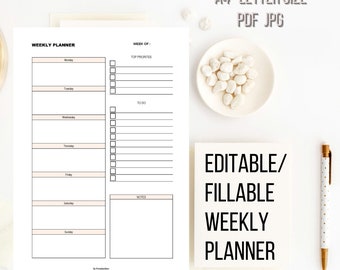 Weekly Planner Minimalist Goals Planner Fillable Planner Weekly Do List PDF JPG