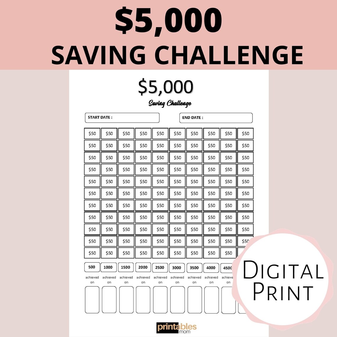5000 Savings Challenge Printable Printable World Holiday