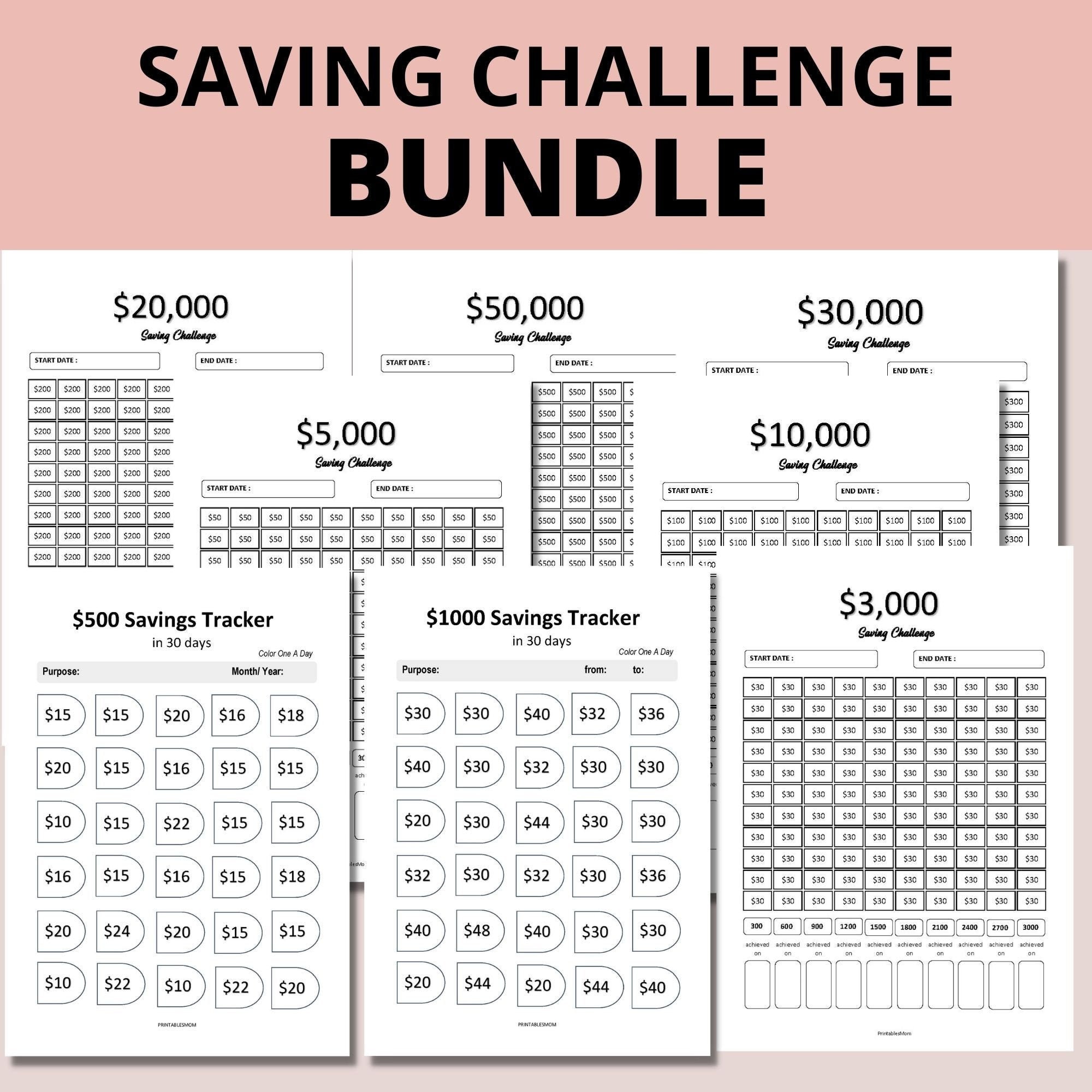 Savings Challenge Bundle, 9 Savings Tracker Printable, Financial Tracker, Money Saving, Save Money Planner, House Savings, Instant Download