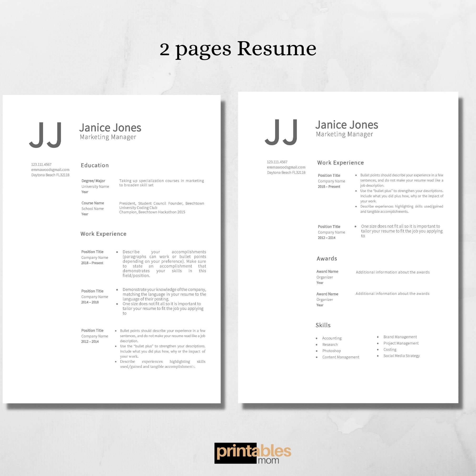 Simple Resume Template for Word - Il Fullxfull.3198828788 Vluj 