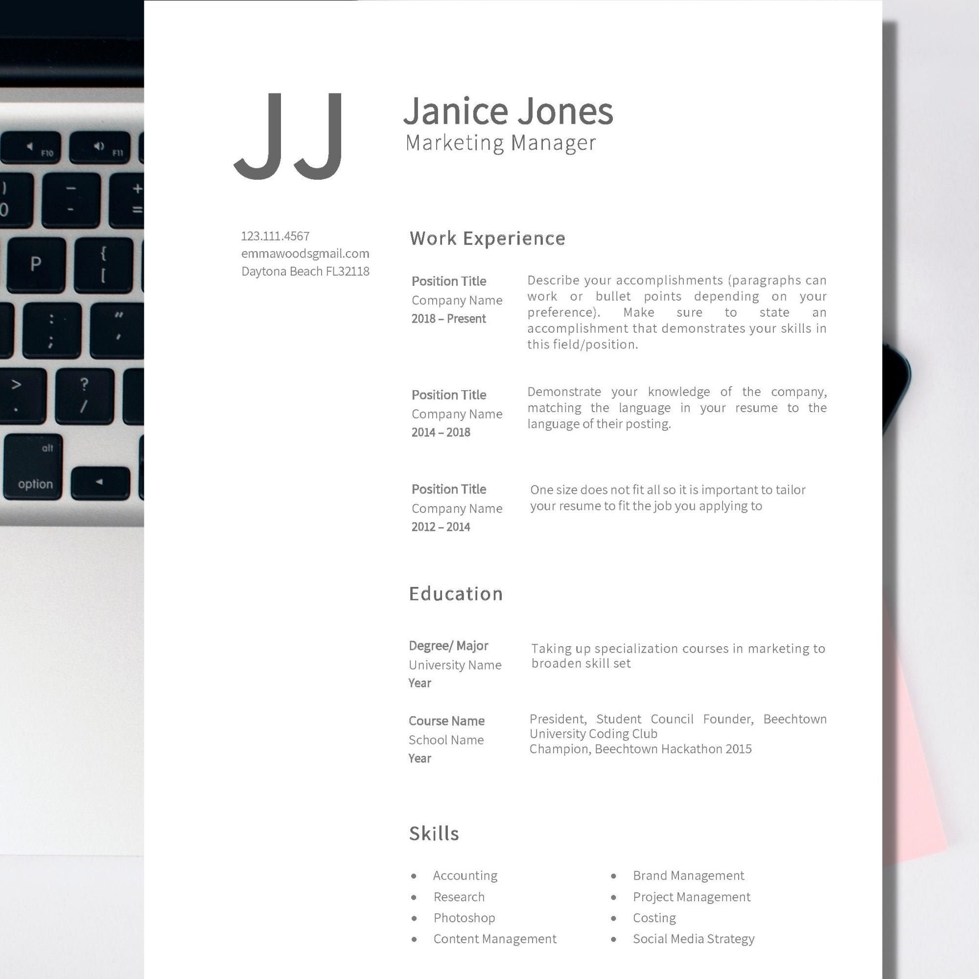 Simple Resume Template for Word - Il Fullxfull.3246533199 Fgt4 