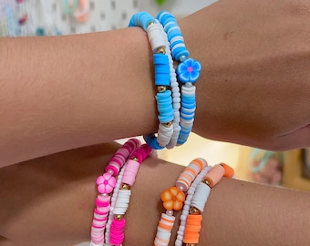 flower bracelet set jewelry child preppy bracelet teen bracelet beaded jewelry colorful gift stretchy bracelet stack beaded gift jewelry set