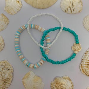 Conjunto de joyas con pulseras de océano, pulseras preppy con cuentas para niños, pulseras de mar para adolescentes, pulseras de arcilla heishi, regalo, joyas con cuentas, pulseras de playa, paquete apilable