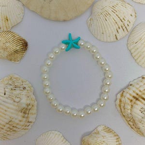 Pulsera de perlas de estrella de mar, joyería preppy para niños, pulsera de arcilla con cuentas de océano para adolescentes, regalo colorido, joyería con cuentas, pulsera de arcilla marina con dije de océano