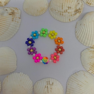 Pulseira infantil arco-íris, flor, joia infantil, miçangas, pulseira feliz, presente colorido, joias pré-escolares, pulseira com pingentes coloridos para crianças