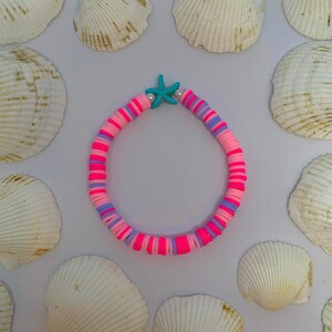 Pulsera de estrellas de mar coloridas para niños, pulsera preppy, pulsera de océano para adolescentes, pulsera de cuentas de arcilla, regalo pastel, pulsera elástica con cuentas, joyería con dijes