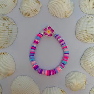 Pulsera de cuentas de arcilla con flores, pulsera para niños, pulsera de hibisco, pulsera para adolescentes, pulsera de cuentas de arcilla, regalo colorido, pulsera con dijes de joyería con cuentas