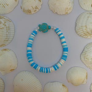 Pulsera tortuga océano niño preppy pulsera mar adolescente pulsera arcilla pulsera de cuentas regalo colorido joyería de cuentas pulsera heishi océano azul