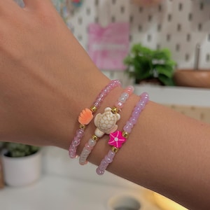 Pulsera con dijes de océano, joyería para niños, pulsera preppy, joyería para adolescentes, pulsera de cuentas de arcilla, regalo, joyería de cuentas de playa, pulsera de cuentas con dijes de mar