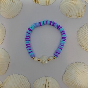Pulsera concha de mar océano niño preppy pulsera puesta de sol adolescente joyería pulsera de cuentas de arcilla regalo colorido playa joyería de cuentas pulsera con dijes de mar