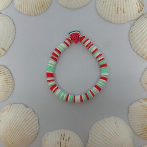 Pulsera de sandía, joyería con dijes de fruta, pulsera infantil preppy, joyería para adolescentes, pulsera de cuentas de arcilla, regalo, fruta, pequeña pulsera con dijes de joyería con cuentas.