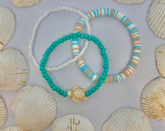 ocean bracelet jewelry set beaded child preppy bracelet sea teen bracelet clay heishi bracelet gift beaded jewelry beach bracelet stack pack