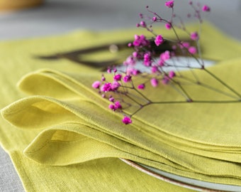 Yellow Color Linen Napkins / Soft Linen Dinning Table Decor / Napkins made of European linen / Linen Napkins Gift Set Of 4, 6, 8, 10 /