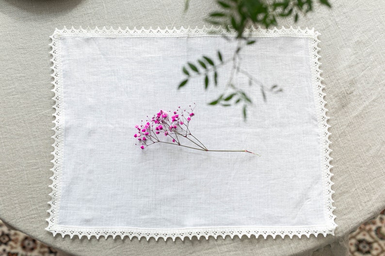 White Linen Placemats With Crochet Lace / Dinnings placemat / Linen placemats set/ Gift for your mother / image 9