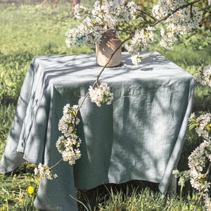 Dusty green linen tablecloth/ Round, square, rectangular table linens/ Linen Handmade Table Cloth/Gift for her/easter image 5