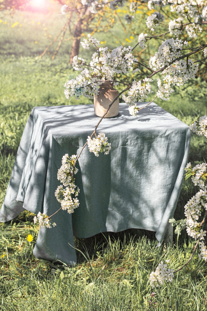 Dusty green linen tablecloth/ Round, square, rectangular table linens/ Linen Handmade Table Cloth/Gift for her/easter image 5