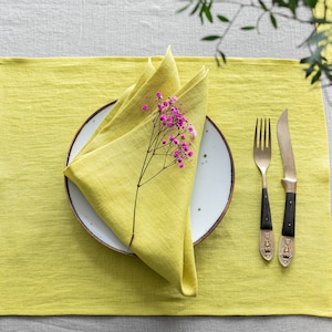 Soft Yellow linen placemats / Woven Linen placemats for table decor / Rectangle placemats set 2, 4, 6,  / Linen placemat gift for birthday /