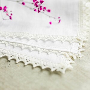 White Linen Placemats With Crochet Lace / Dinnings placemat / Linen placemats set/ Gift for your mother / image 4