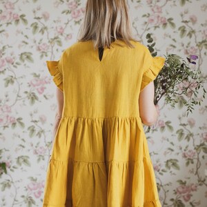 Organic Linen Dress for Women / Yellow Linen Dress / Linen Dress Short Sleeve / image 2