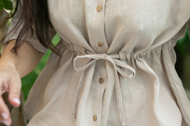 Soft beige linen blouse / Short sleeve linen shirt women/ Loose Linen Shirt / Cute summer blouses holidays / Shirt for work / Gift For Her/ image 3