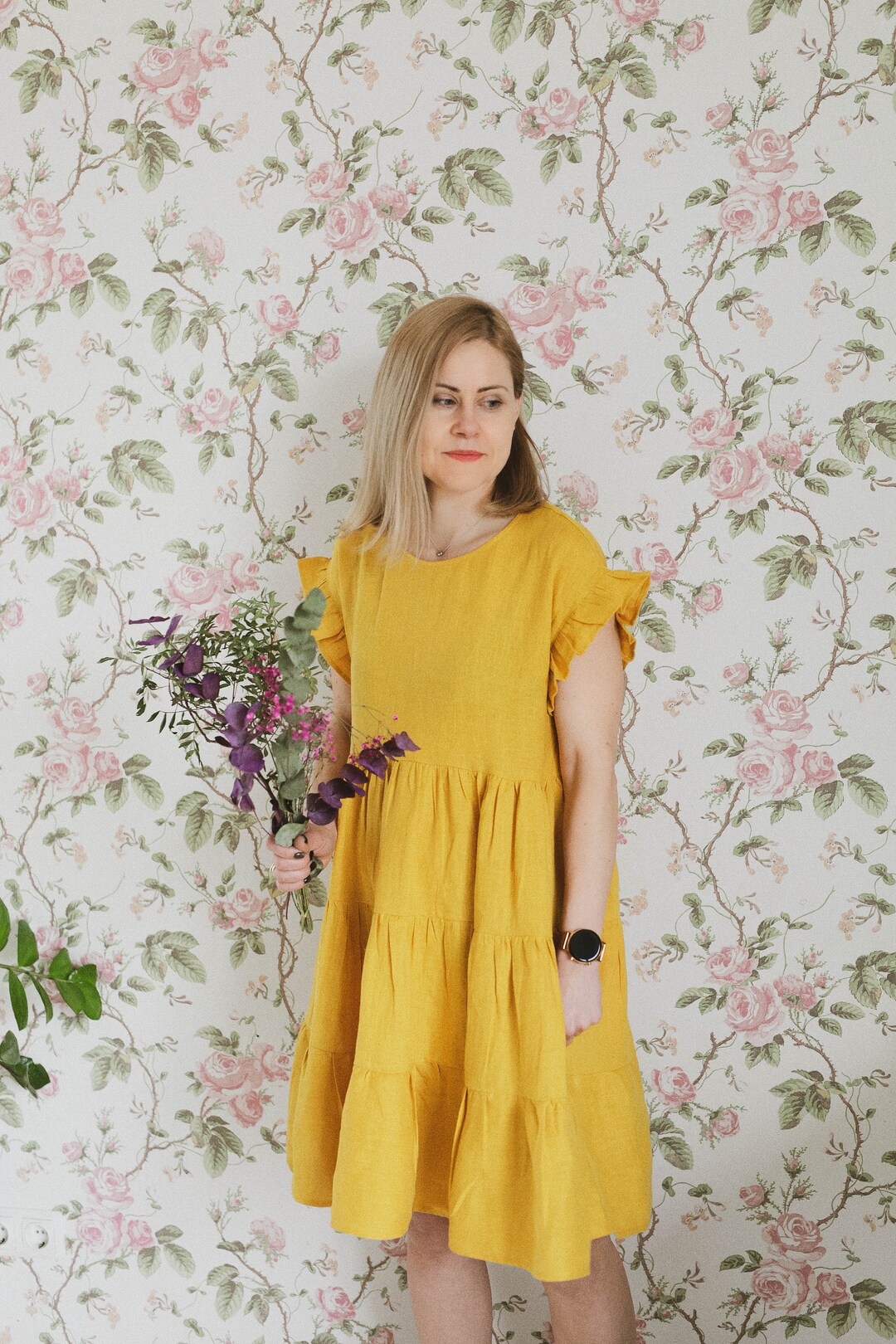 Organic Linen Dress for Women / Yellow Linen Dress / Linen Dress Short ...