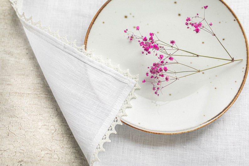 White Linen Placemats With Crochet Lace / Dinnings placemat / Linen placemats set/ Gift for your mother / image 1