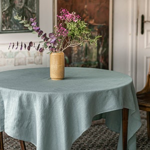 Dusty green linen tablecloth/ Round, square, rectangular table linens/ Linen Handmade Table Cloth/Gift for her/easter image 2