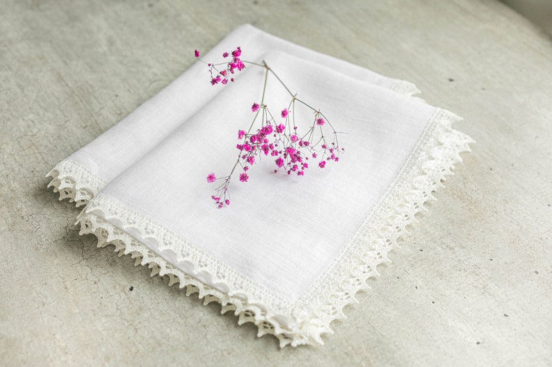 White Linen Placemats With Crochet Lace / Dinnings placemat / Linen placemats set/ Gift for your mother / image 5