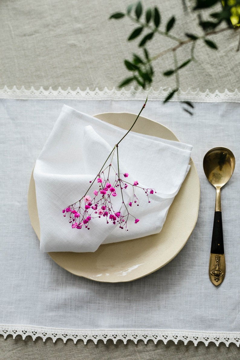 White Linen Placemats With Crochet Lace / Dinnings placemat / Linen placemats set/ Gift for your mother / image 6