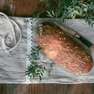 Linen bread basket for every day / Organic food storage / Reusable loaf bag/ Soft linen bread with drawstring / Kitchen Bag for food /