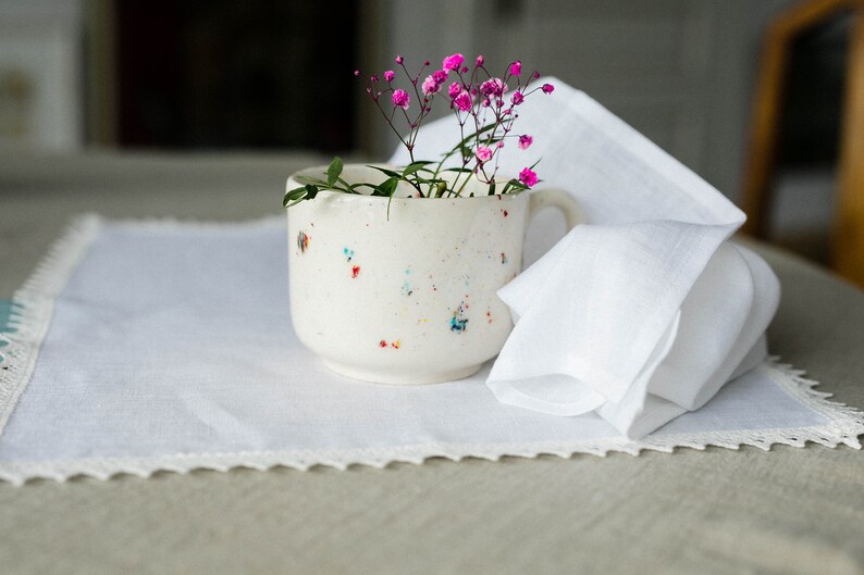 White Linen Placemats With Crochet Lace / Dinnings placemat / Linen placemats set/ Gift for your mother / image 10