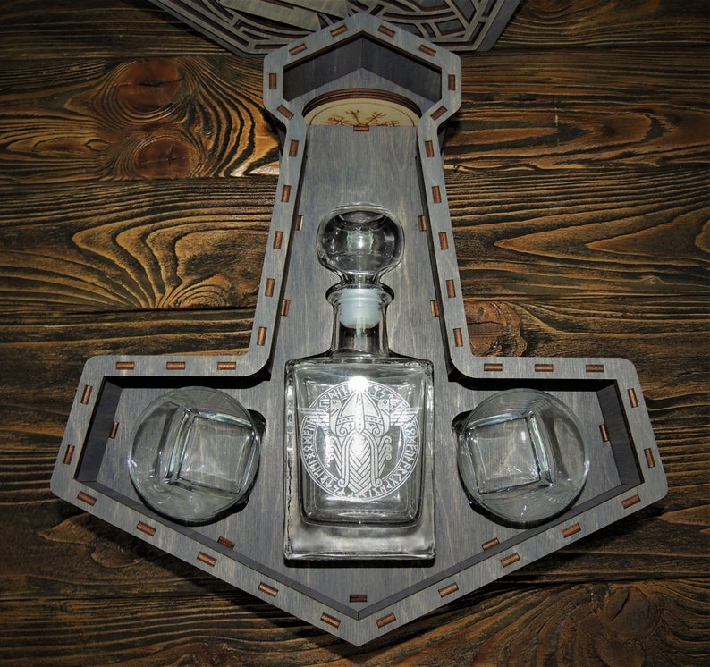 Whiskey Set thor's Hammer Viking Decor Gift for Etsy