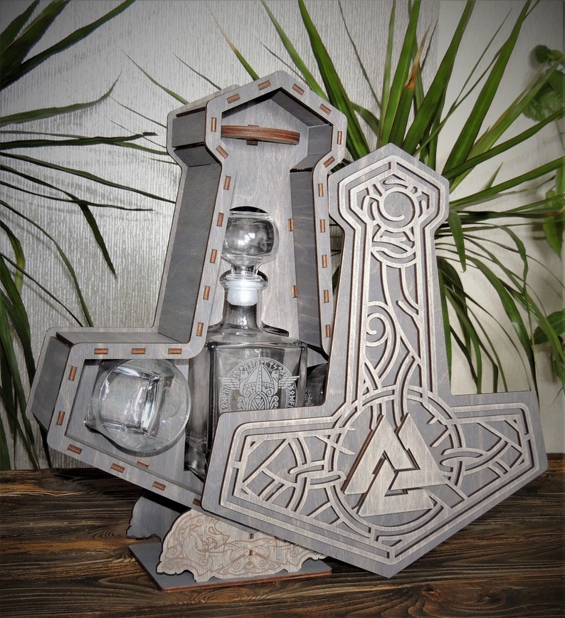 Whiskey Set thor's Hammer Viking Decor Gift for Etsy
