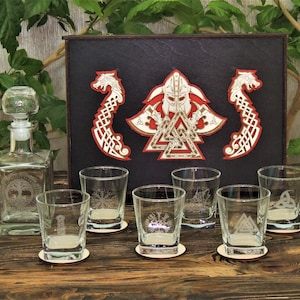 Personalized Viking Whiskey Decanter Set: Engraved Glass & Wood Box