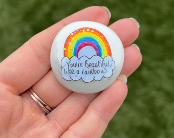 you’re beautiful like a rainbow pebble, friendship gift , Mother’s Day gift , mindful gift , mental health, keepsake, sparkly, cheer up gift
