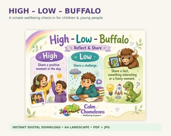 High Low Buffalo Printable | Kids Feelings Check In | Wellbeing Reflection Activity | Classroom & Therapy Resource | A4 PDF Calm Chameleons