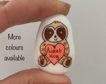 Sloth pocket hug pebble  , personalised, sloth lover small gift , keepsake, worry stone , anxiety for kids, good luck charm, gift for him