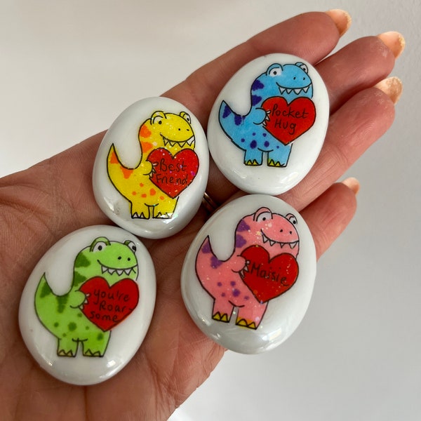 Dinosaur pebble, pocket hug , Worry stone, personalised, best friend , good luck , kids anxiety  , Love you ,present , gift , keepsake