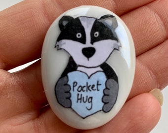 Badger /Pocket hug/ Worry stone/personalised/ badger lover gift /mental health/ gift/ anxiety /memento /best friend/keepsake/