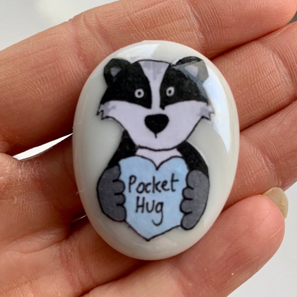 Badger /Pocket hug/ Worry stone/personalised/ badger lover gift /mental health/ gift/ anxiety /memento /best friend/keepsake/