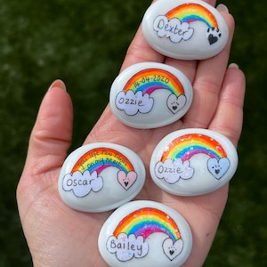 Regalo personalizado de pérdida de mascota con puente de arcoíris, monumento conmemorativo para mascotas, piedra, recuerdo, regalo de duelo para niños, huella de pata, regalo de recuerdo