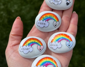 Personalised rainbow bridge pet loss gift,pet memorial , stone , keepsake , pet bereavement gift for kids , paw print, remembrance gift