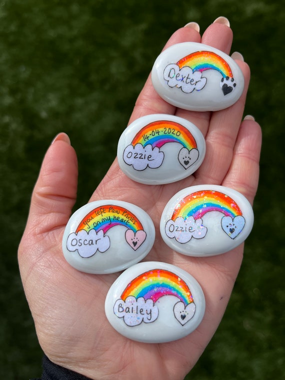 Personalised rainbow bridge pet loss gift,pet memorial , stone , keepsake , pet bereavement gift for kids , paw print, remembrance gift
