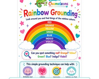 Rainbow Grounding Printable | A4 Mindfulness Poster for Kids | Child Anxiety Support | Calm Corner Classroom Resource | Calm Chameleons