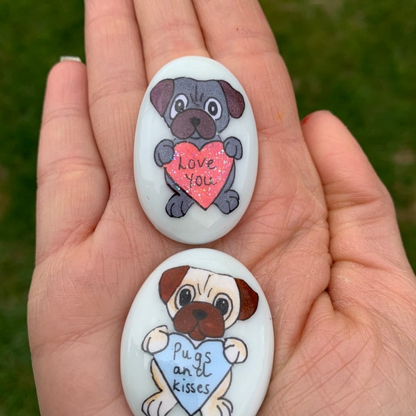 Pug/ gift /stone / /personalised /Pocket hug/ Worry stone/keep sake /pug lover / love you/pug memorial stone